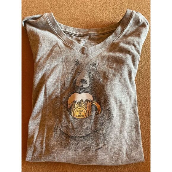 Life is Good T Shirt Women’s Size XS Bear Hug Graphic Long Sleeve Gray - Picture 1 of 5